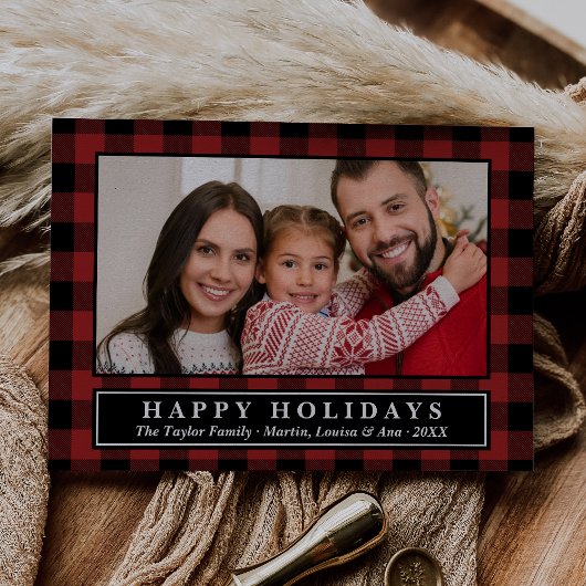 Carte de vacances de Noël Red Buffalo Plaid