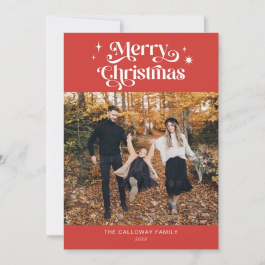 Carte de vacances de Noël rouge rétro (Devant)