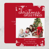 Carte de vacances de Noël Snowflakes Photo | Rouge (Devant / Derrière)