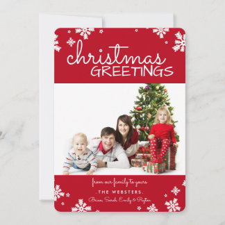 Carte de vacances de Noël Snowflakes Photo | Rouge