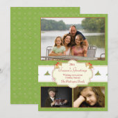 Carte de vacances de Noël verte 3 photo (Devant / Derrière)