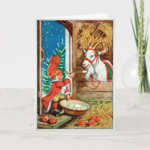 Carte de vacances de Noël vintage Yule Chèvre drôl
