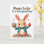 Carte de vacances de Pâques au lapin rayé (Fleur jaune)