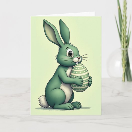 Carte de vacances de Pâques Œuf de Lapin Vert (Devant)
