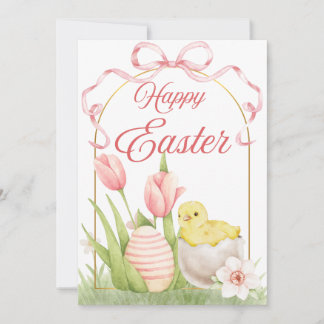 Carte de vacances de Pâques Poussin et Tulipes