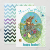 Carte de vacances de Pâques Poussins et Lapin (Devant / Derrière)