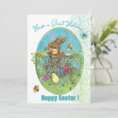 Carte de vacances de Pâques Poussins et Lapin (Debout devant)