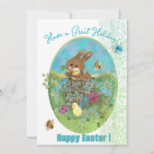 Carte de vacances de Pâques Poussins et Lapin