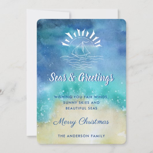 Carte de vacances de plage côtière et salutations (Devant)