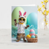 Carte de vacances de printemps Cool Cat (Fleur jaune)
