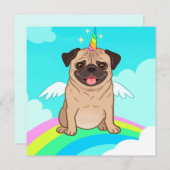 Carte de vacances de pug licorne (Devant / Derrière)