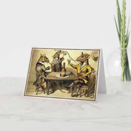 Carte de vacances de rats buveurs vintage (Devant)