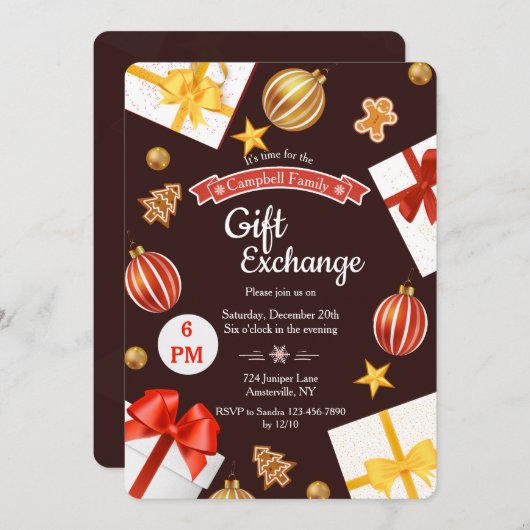 Carte de vacances d'échange de cadeau (Devant / Derrière)