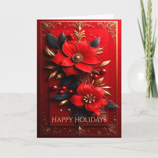 Carte de vacances décorative aux fleurs rouges (Devant)