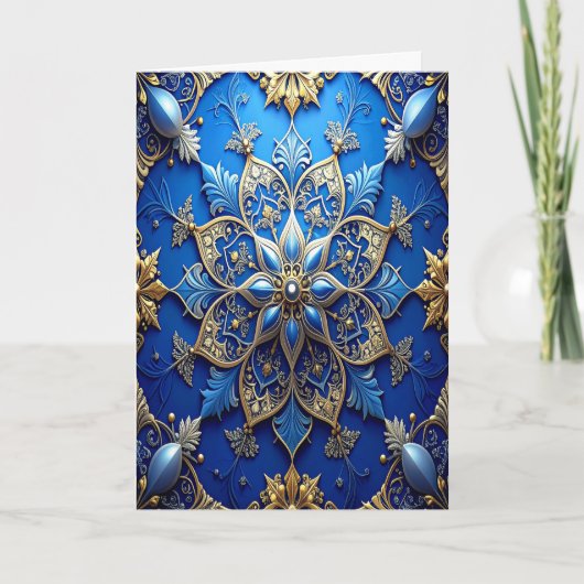 Carte de vacances décorative en bleu et or (Devant)