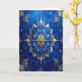 Carte de vacances décorative en bleu et or (Fleur jaune)