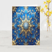 Carte de vacances décorative en bleu et or (Fleur jaune)