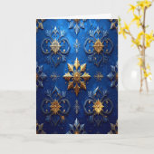 Carte de vacances décorative en bleu or (Fleur jaune)