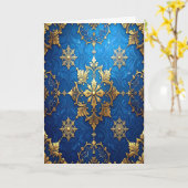 Carte de vacances décorative en bleu or (Fleur jaune)