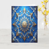 Carte de vacances décorative en bleu or (Fleur jaune)
