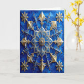Carte de vacances décorative en bleu or (Fleur jaune)