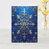 Carte de vacances décorative en bleu or (Fleur jaune)