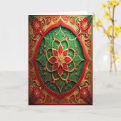 Carte de vacances décorative rouge vert or (Fleur jaune)
