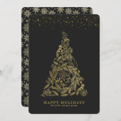 Carte de vacances d'entreprise Gold Tree dorée (Devant / Derrière)