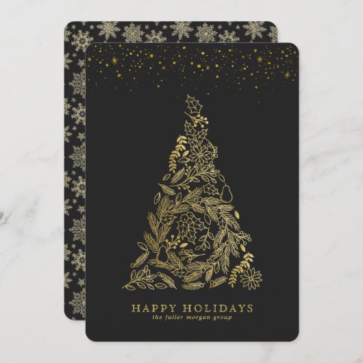 Carte de vacances d'entreprise Gold Tree dorée (Devant / Derrière)