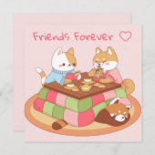 Carte de vacances des amis Kawaii (Devant / Derrière)