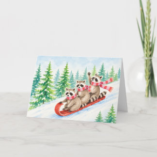 Carte de vacances d'hiver à l'aquarelle de ratons