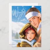 Carte de vacances d'hiver à l'aquarelle mignonne p (Devant / Derrière)