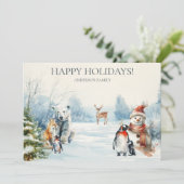 Carte de vacances d'hiver Animaux Joyeux (Debout devant)