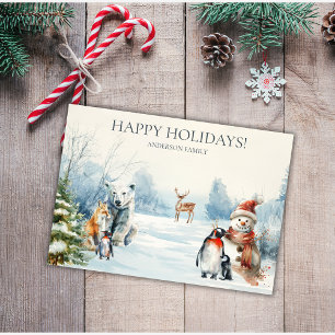 Carte de vacances d'hiver Animaux Joyeux