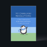 Carte de vacances drôle Chanukah Hanoukka Résoluti<br><div class="desc">Cet Hanoukka / Chanukah laisse notre mignon pingouin lunatique apporter un sourire à quelqu'un que vous aimez. Avec une liste ridicule - zany de résolutions (qui peut même être édité- si vous le choisissez.) Ajoutez votre salutation personnelle au contraire. Après tout, le meilleur cadeau est le don du rire !...</div>