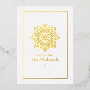 Carte de vacances Eid Moubarak White and Gold Foil