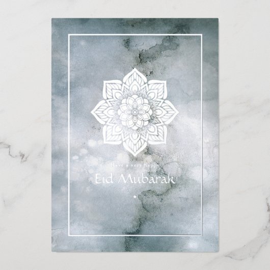Carte de vacances Eid Mubarak argentée en marbre d (Recto)