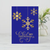 Carte de vacances Elegant Navy Blue and Gold Snowf (Debout devant)