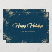 Carte de vacances élégante bleue et dorée à motif  (Devant / Derrière)