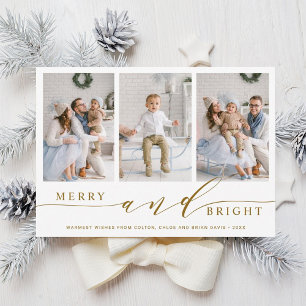 Carte de vacances élégante en or Merry and Bright 