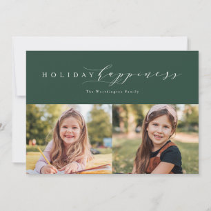 Carte de vacances élégante verte à deux photos pou