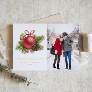 Carte De Vacances En Aluminium Aquarelle Boule rouge ornement photo Noël