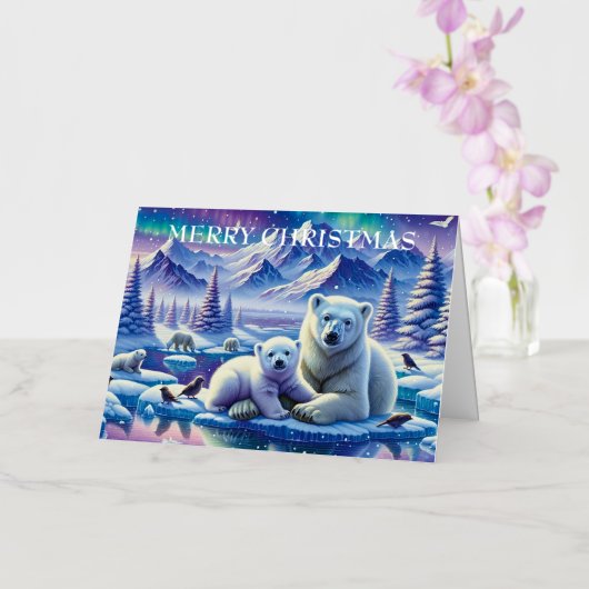 Carte De Vacances En Aluminium Aquarelle maman et bébé Polar Ours Noël (Orchidée)