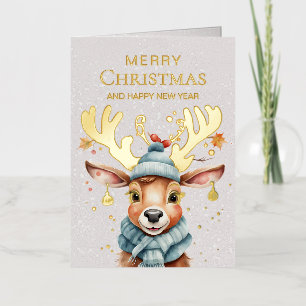 Carte De Vacances En Aluminium Aquarelle mignonne Whimsical Christmas Reindeer Go