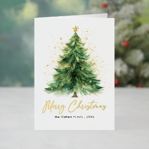 Carte De Vacances En Aluminium Aquarelle moderne Arbre de Noël Non photo