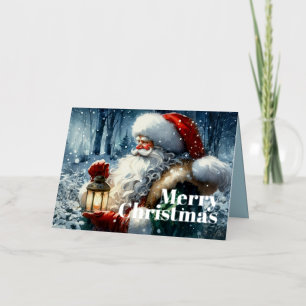 Carte De Vacances En Aluminium Aquarelle Santa Claus dans la forêt de neige Fossé