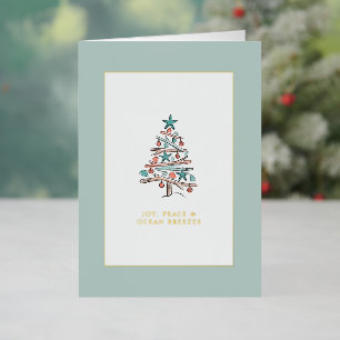 Carte De Vacances En Aluminium Arbre de Noël en bois flotté de plage pour la fami