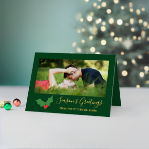Carte De Vacances En Aluminium Bonnes Fêtes Holly Engagé Couple Photo