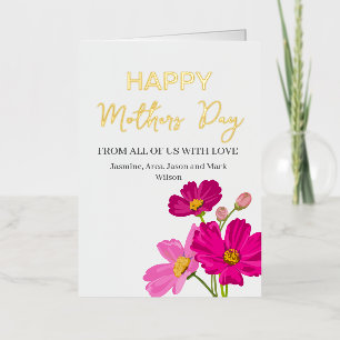 Carte De Vacances En Aluminium Bright Cosmos Flowers Happy Mothers Day Gold