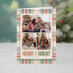 Carte De Vacances En Aluminium Cadre à carreaux Merry and Bright Trois Photos